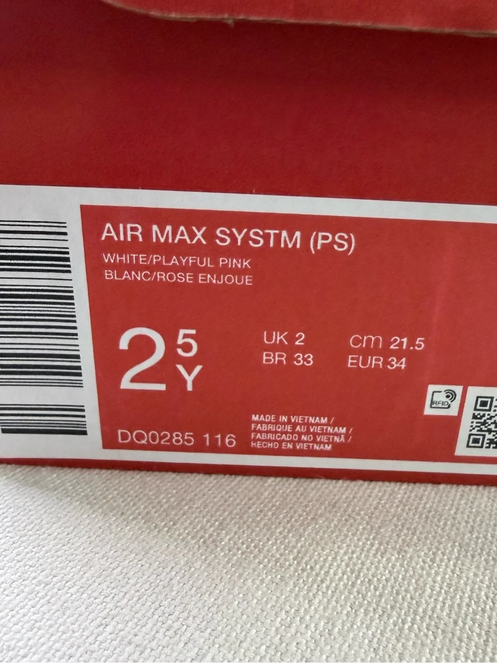 2.5 Youth Nike Kids Air Max White, Brown & Playful Pink Sneakers